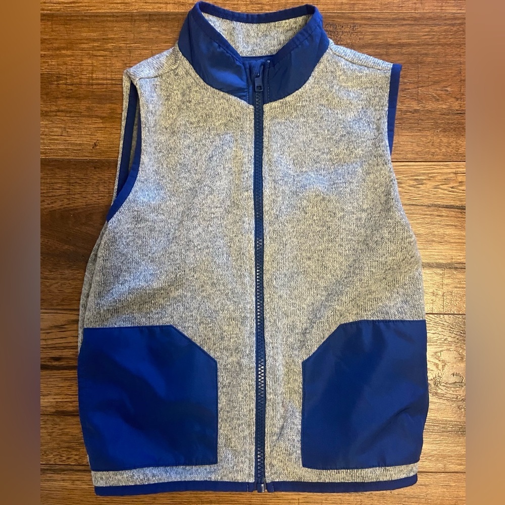 Janie And Jack Colorblocked Fleece Vest Boys 5-6y Heather Grey Blue Pockets Zip